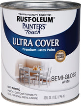 Painter's Touch Ultra Cover 1993502 Enamel Paint, Water Base, Semi-Gloss Sheen, White, 1 qt, Can